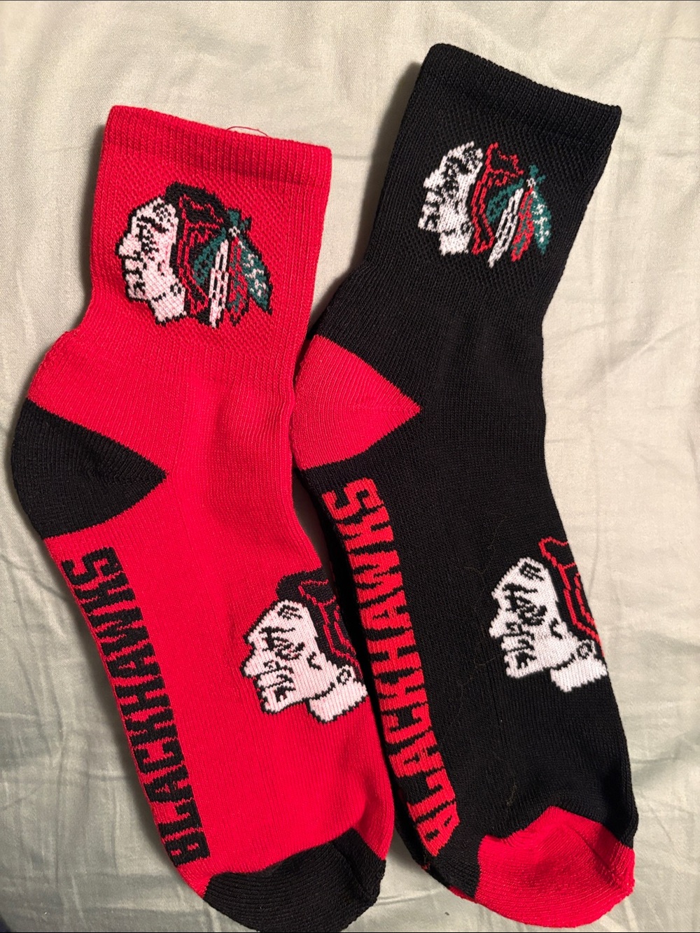 NHL Blackhawks Red & Black Crew Athletic Socks - NHL